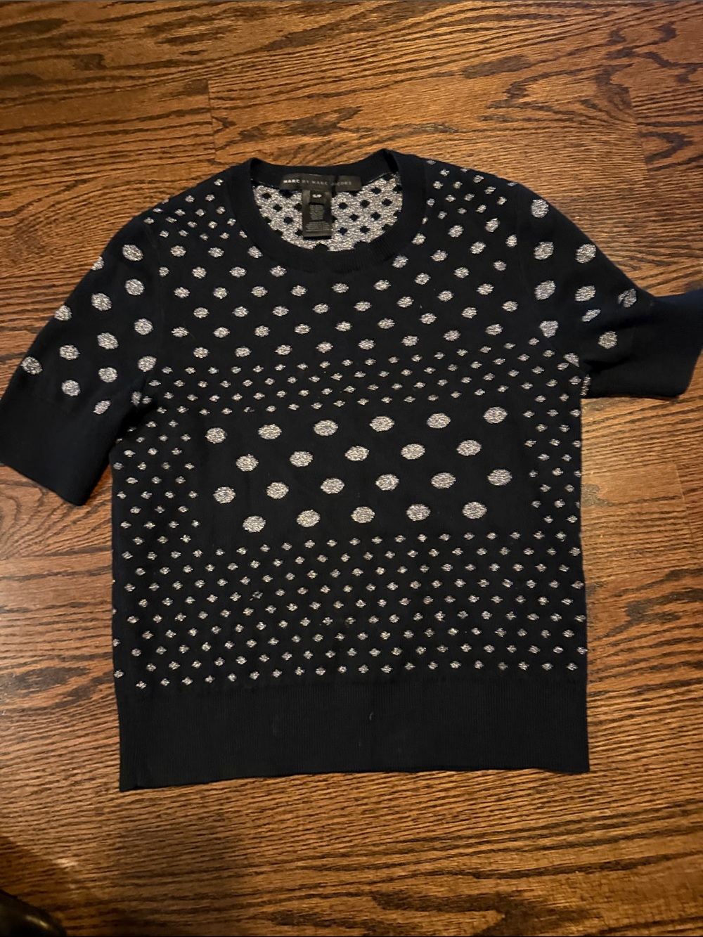 Marc by Marc Jacob’s Black Knit Short-Sleeve Sweater with Silver Dot Pattern